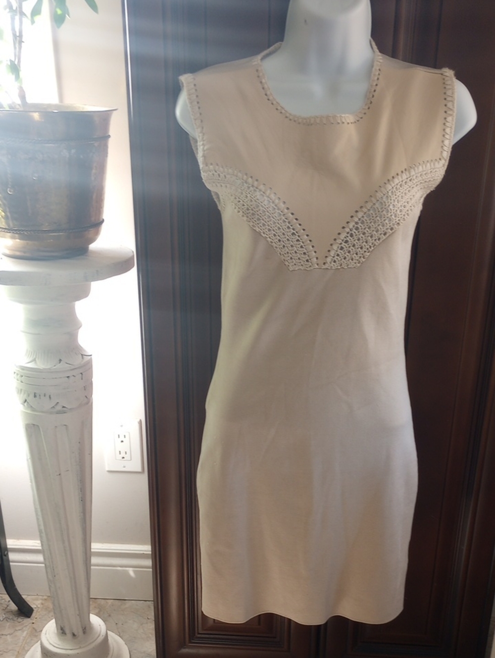 Marciano Cream Crochet Trim Sleeveless Shift Dress